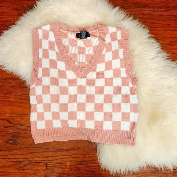 Just Polly New York Sweaters - Just Polly New York Pink Check Sweater Vest